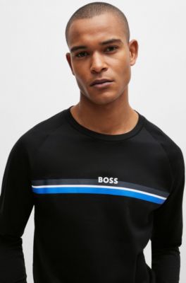 BOSS Cottonterry sweatshirt with stripes and logo