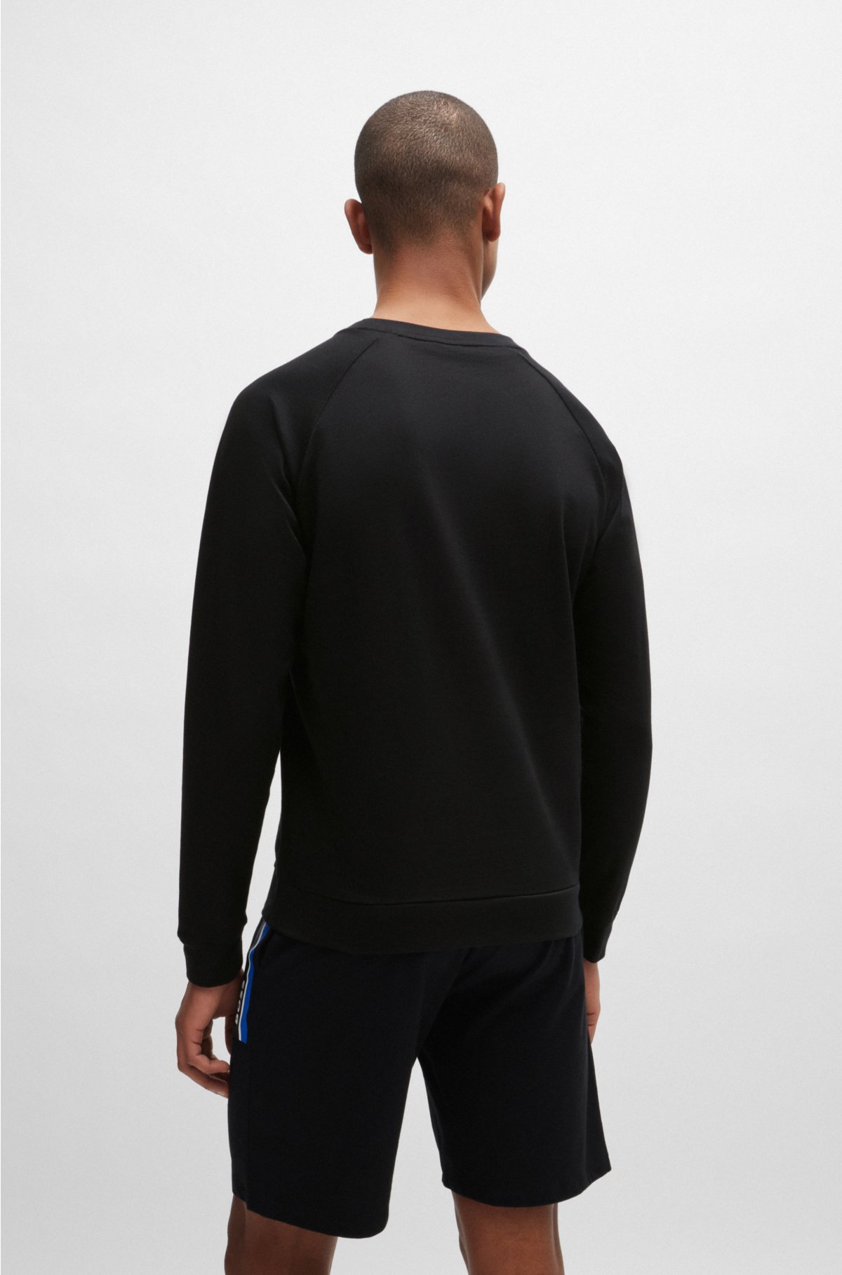Cotton-terry sweatshirt with stripes and logo, Black
