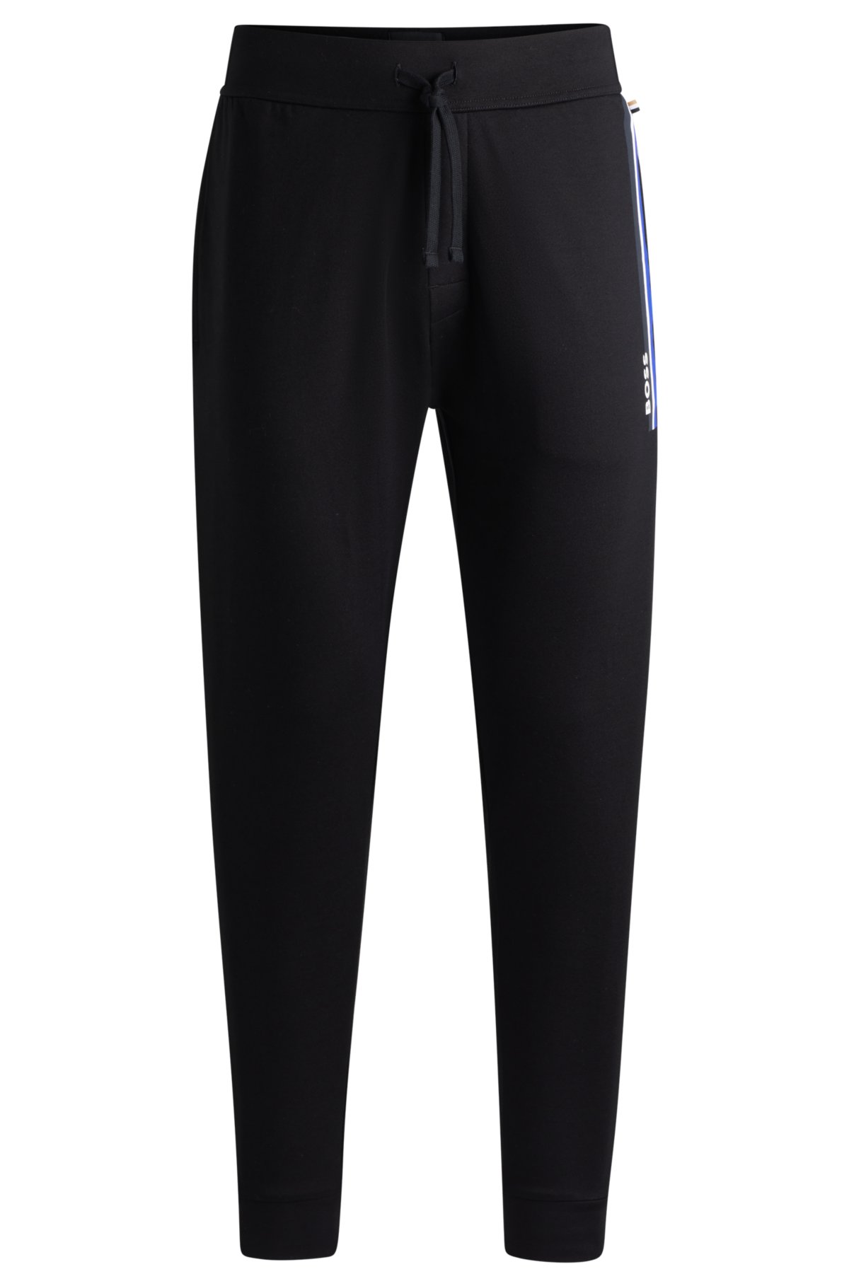 Cotton-terry tracksuit bottoms with stripes and logo, Black