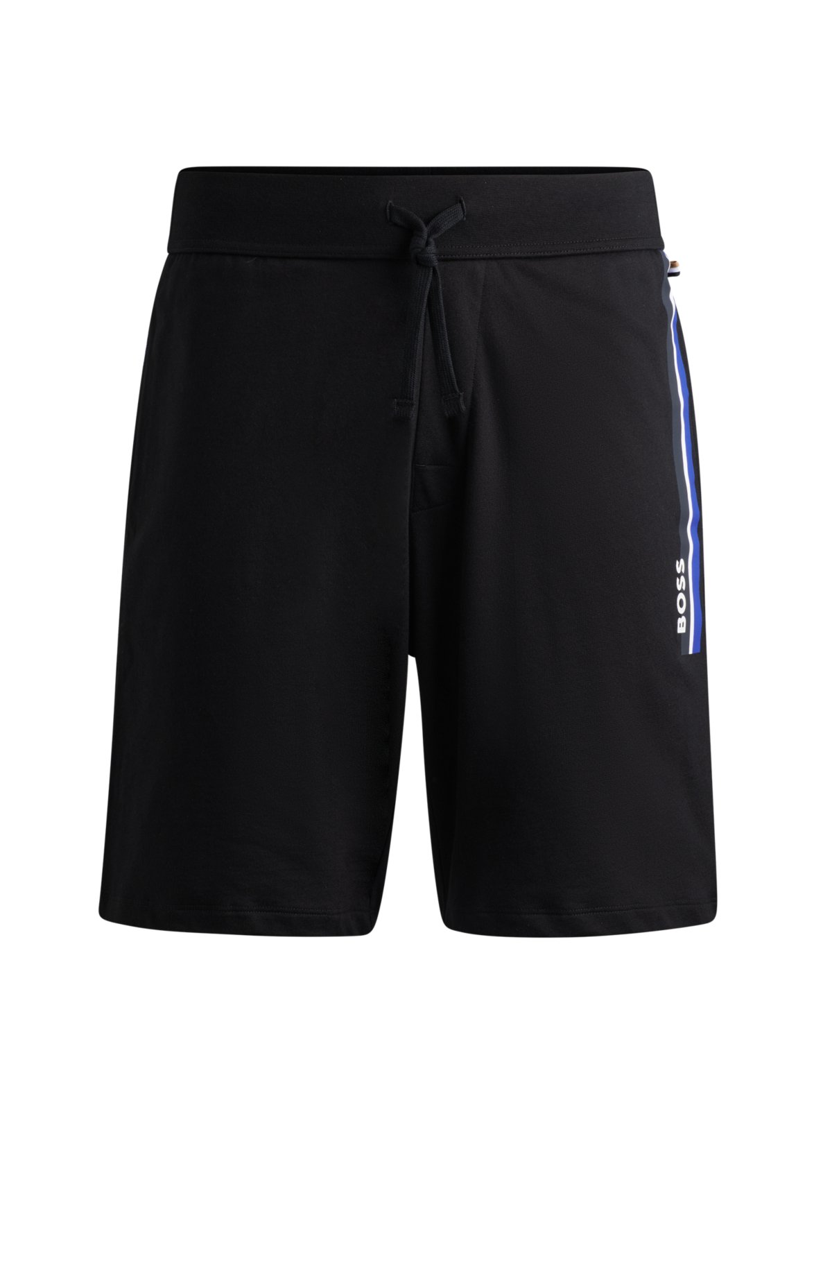 Drawstring shorts in French terry with stripes and logo, Black