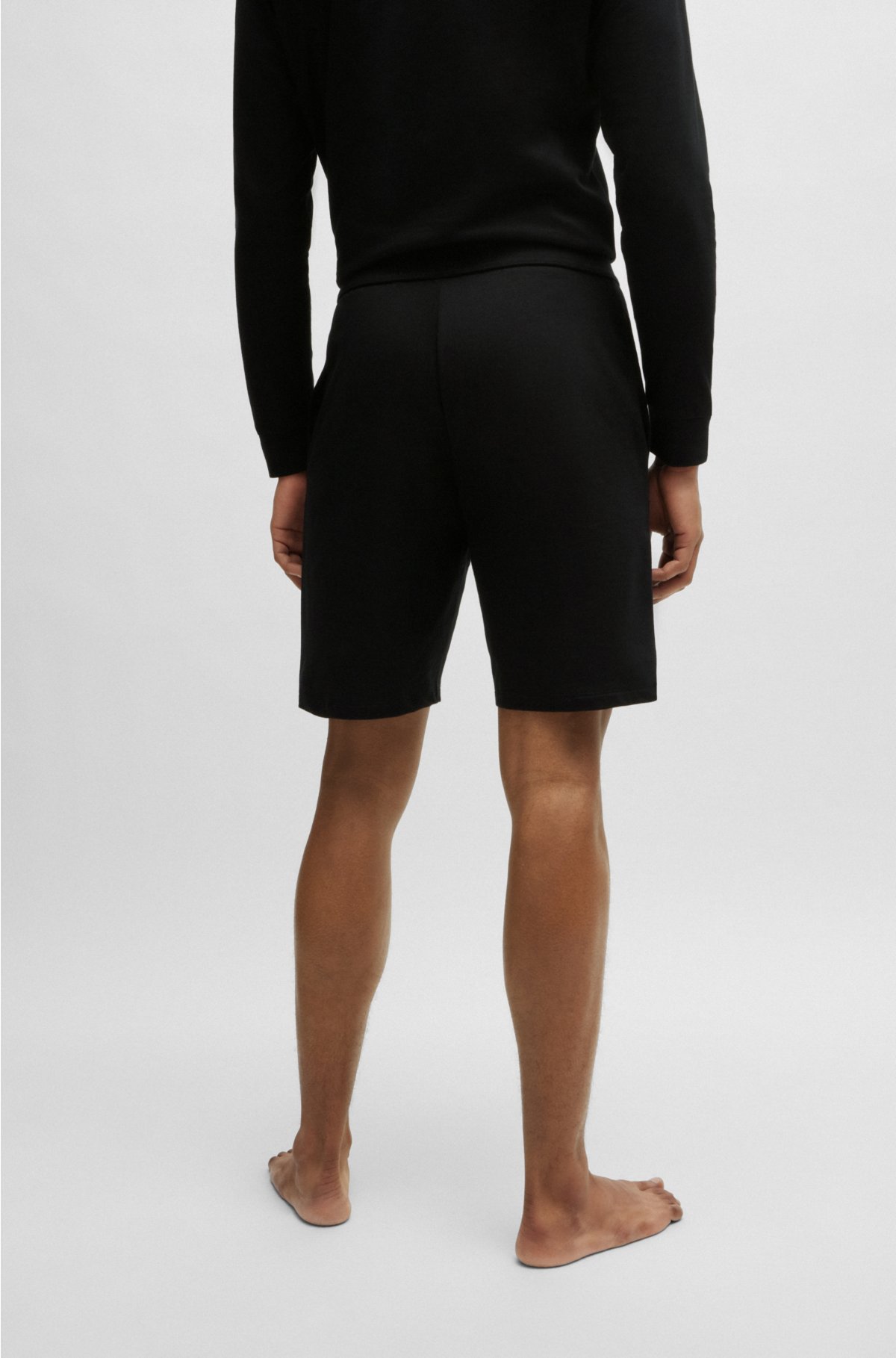 Drawstring shorts in French terry with stripes and logo, Black