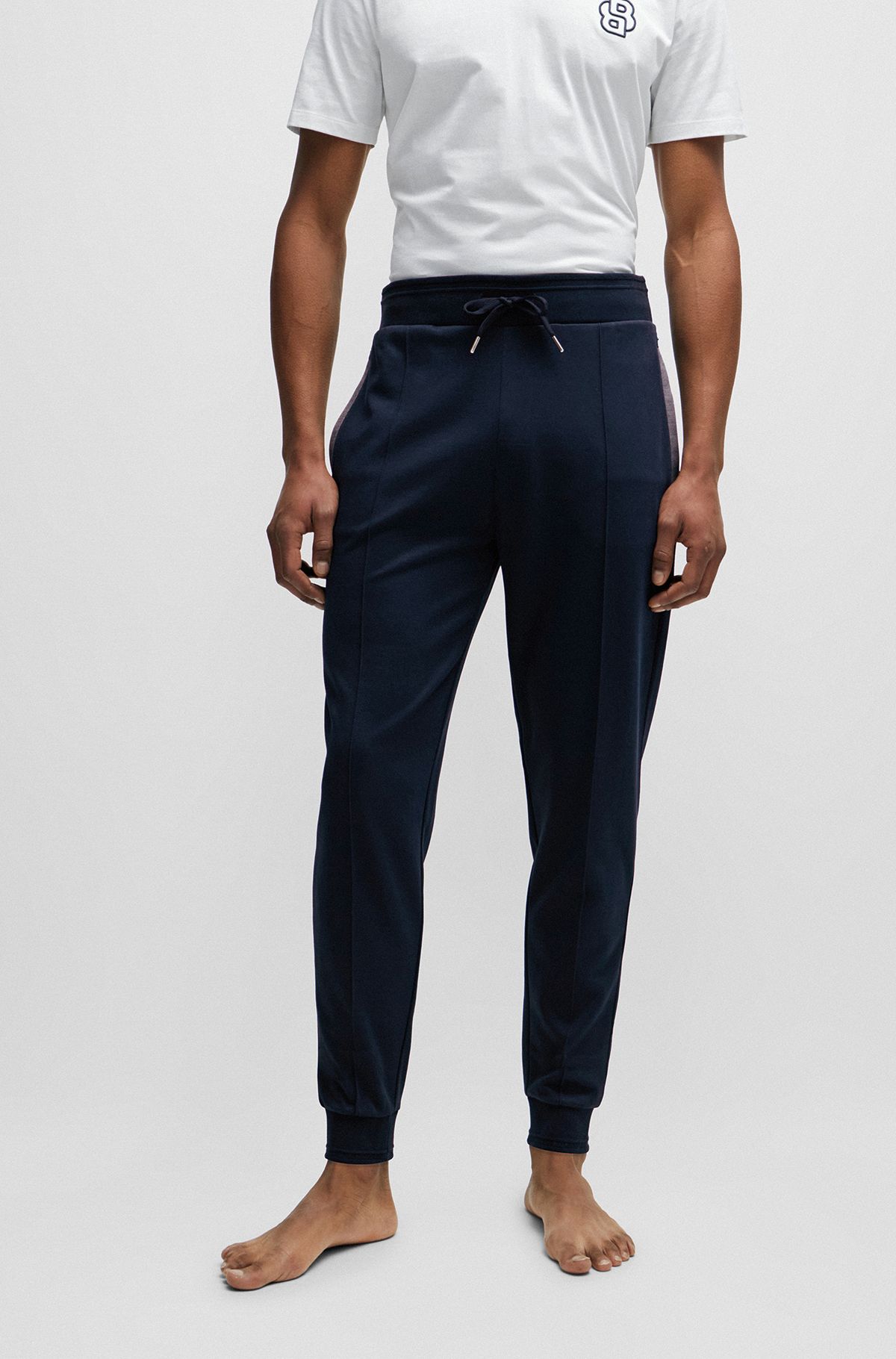 Спортивные брюки с манжетами и вышитым логотипом, Темно-синий