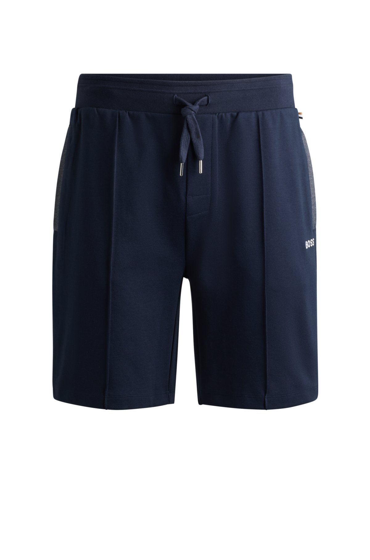 Drawstring shorts in cotton-blend piqué with embroidered logo, Dark Blue