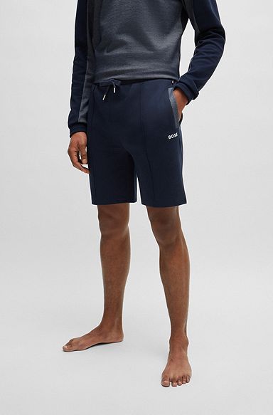 Drawstring shorts in cotton-blend piqué with embroidered logo, Dark Blue