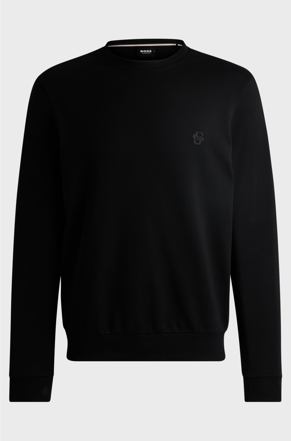 Cotton-terry regular-fit sweatshirt with double monogram, Black