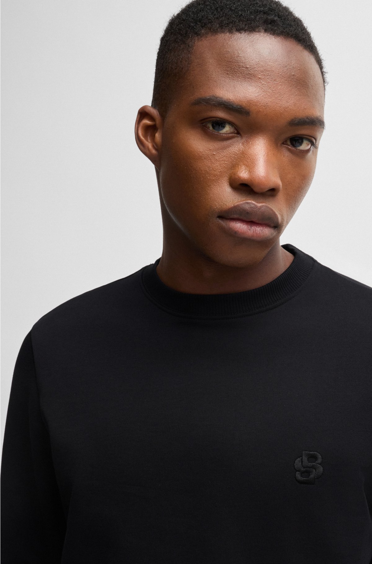 Cotton-terry regular-fit sweatshirt with double monogram, Black