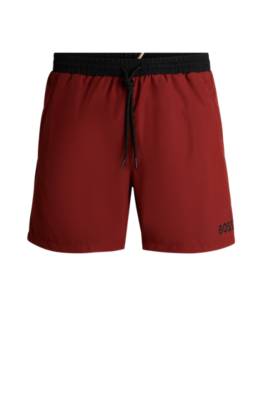 Hugo Boss Quick-dry Swim Shorts With Contrast Details In Brown