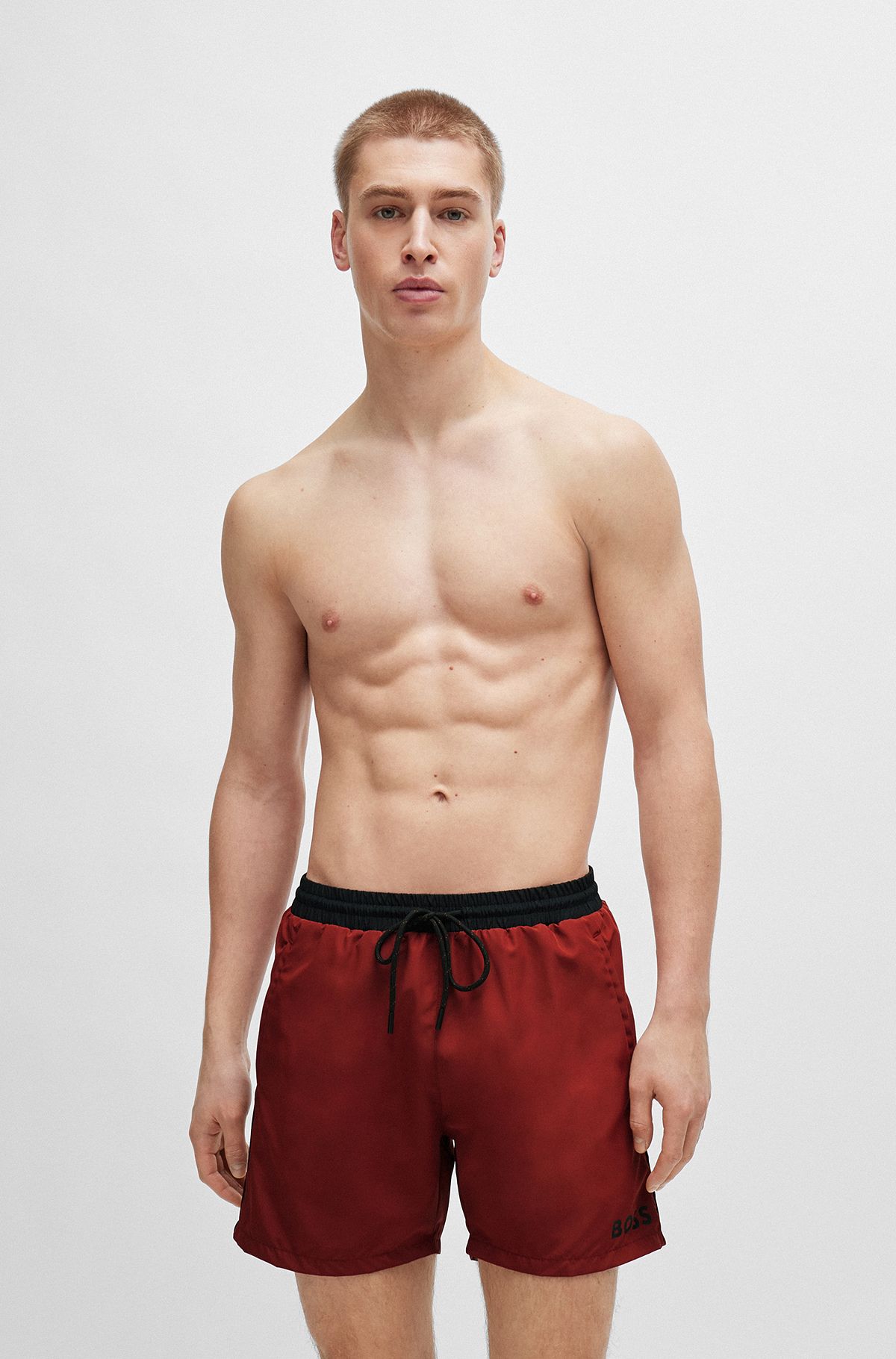 Quick-dry swim shorts with logo print, Light Brown