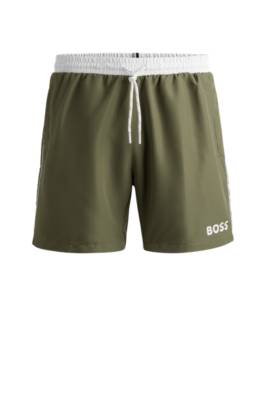 Hugo Boss Quick-dry Swim Shorts With Contrast Details In Green