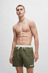 Quick-dry swim shorts with logo print, Khaki
