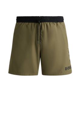 Hugo Boss Quick-dry Swim Shorts With Contrast Details In Green