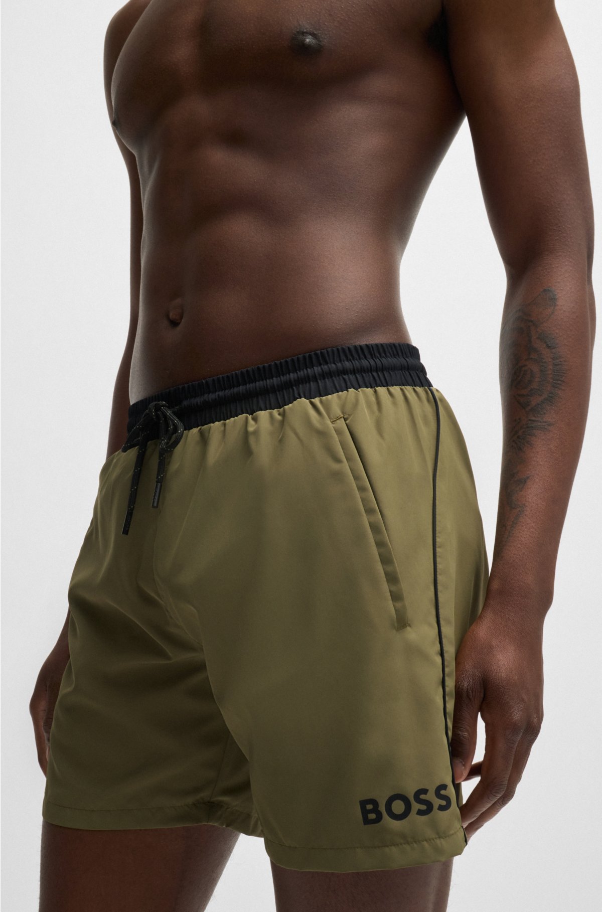 Quick-dry swim shorts with contrast details, Khaki
