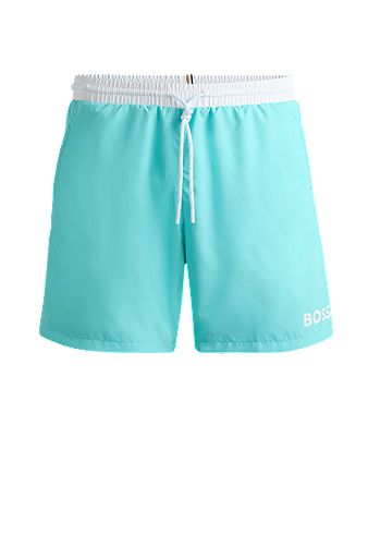 Quick-dry swim shorts with contrast details, Turquoise