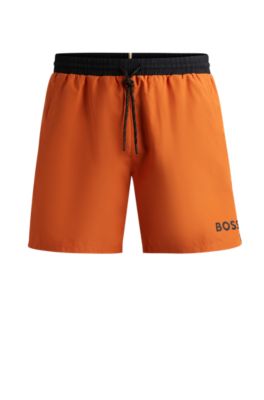 BOSS Quick dry swim shorts with logo print Orange