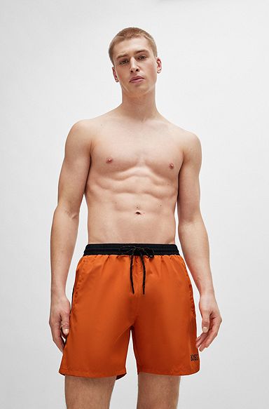 Quick-dry swim shorts with logo print, Orange