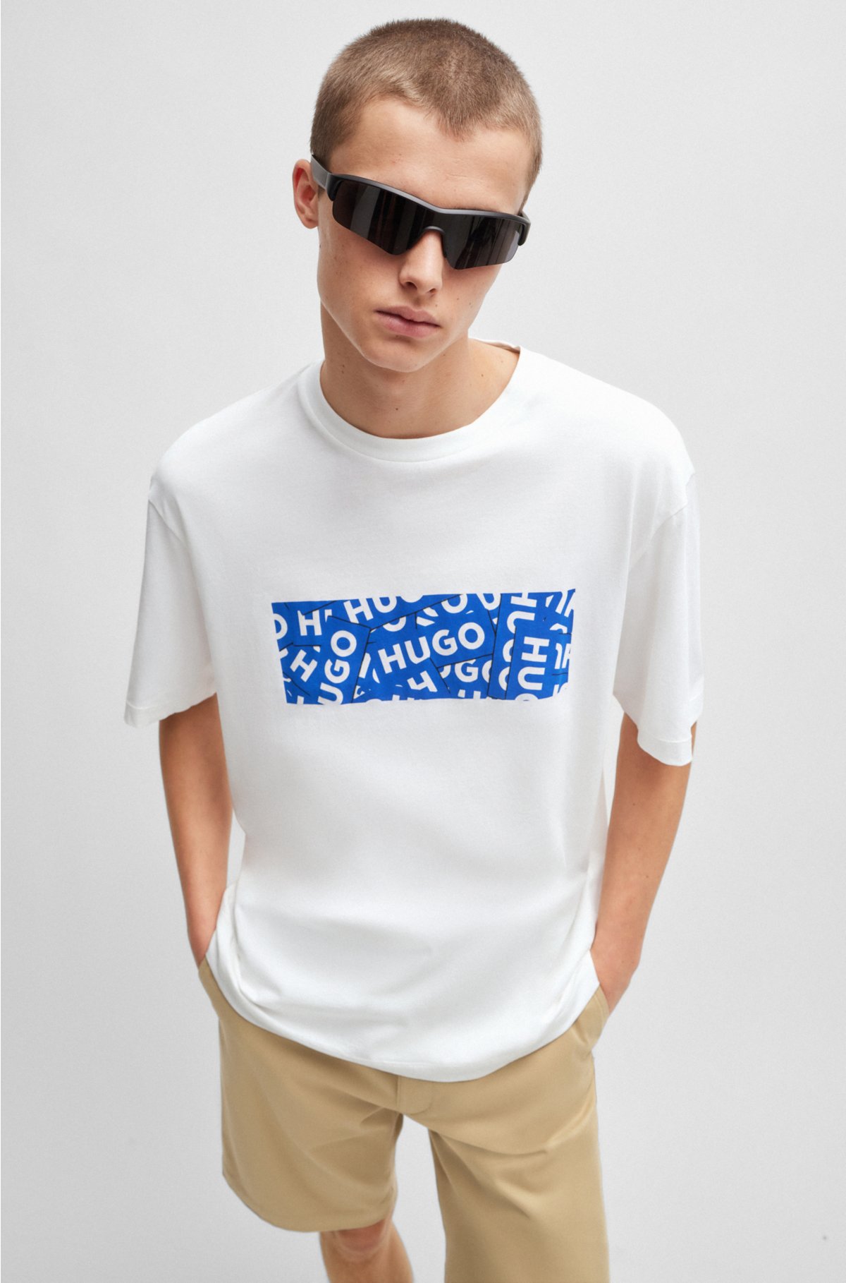 Cotton-jersey T-shirt with logo artwork, White