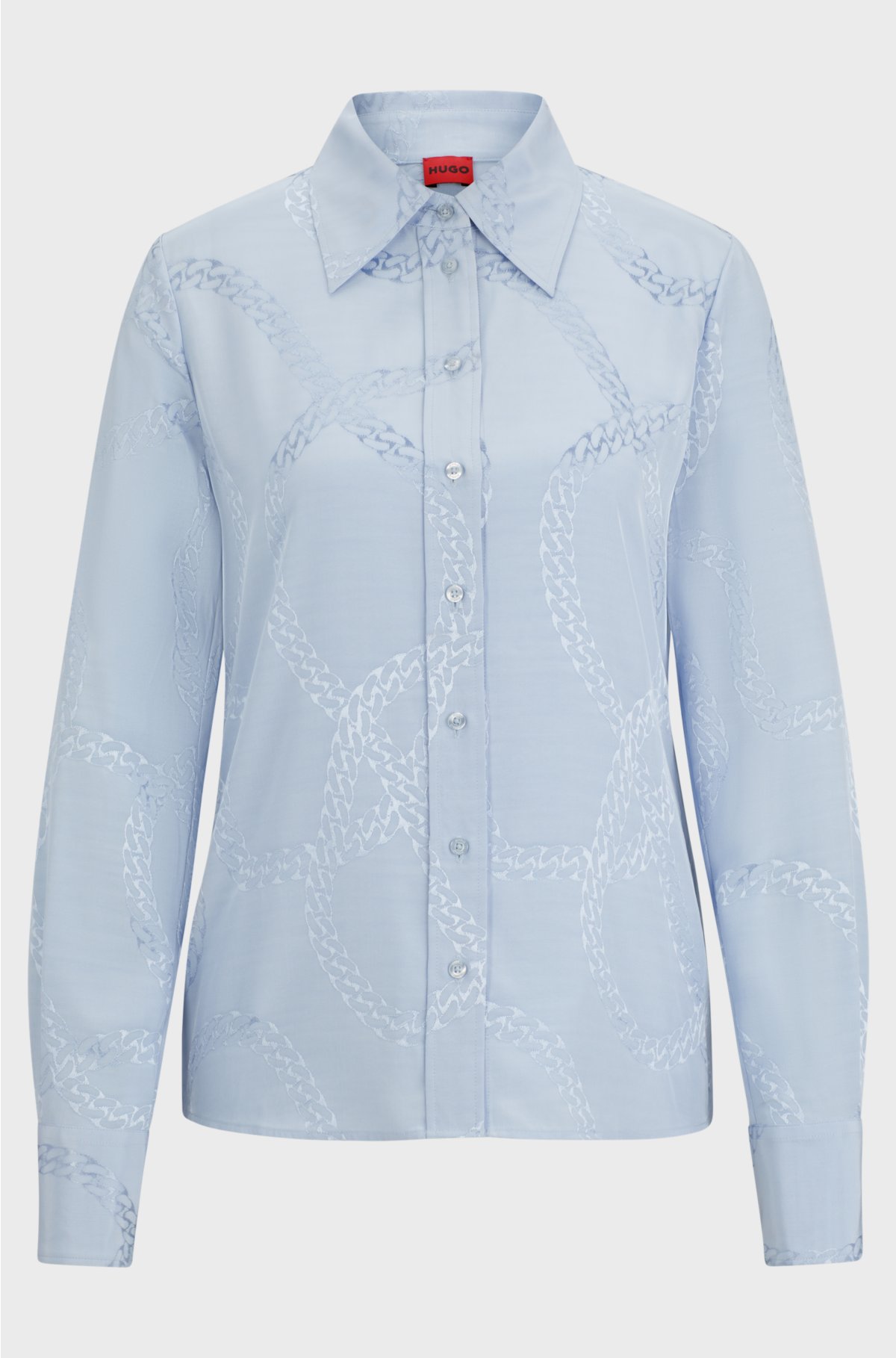Regular-fit blouse with chain jacquard, Light Blue