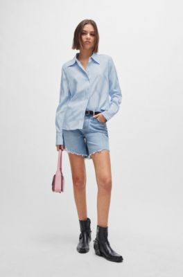 HUGO - Regular-Fit Bluse mit Jacquard-Muster im Ketten-Stil 