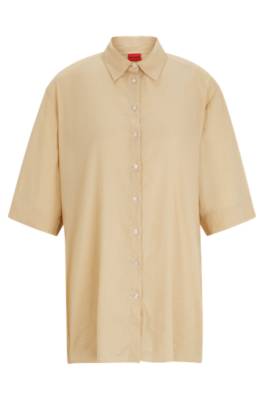 Hugo Regular-fit Blouse In A Linen Blend In Neutral