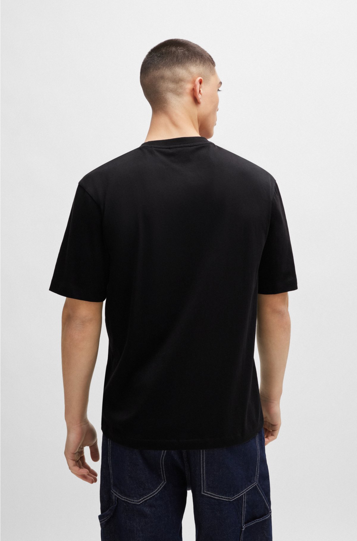 Cotton-jersey T-shirt with logo graphic, Black