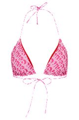 Triangle bikini top with repeat logo print, Pink Patterned