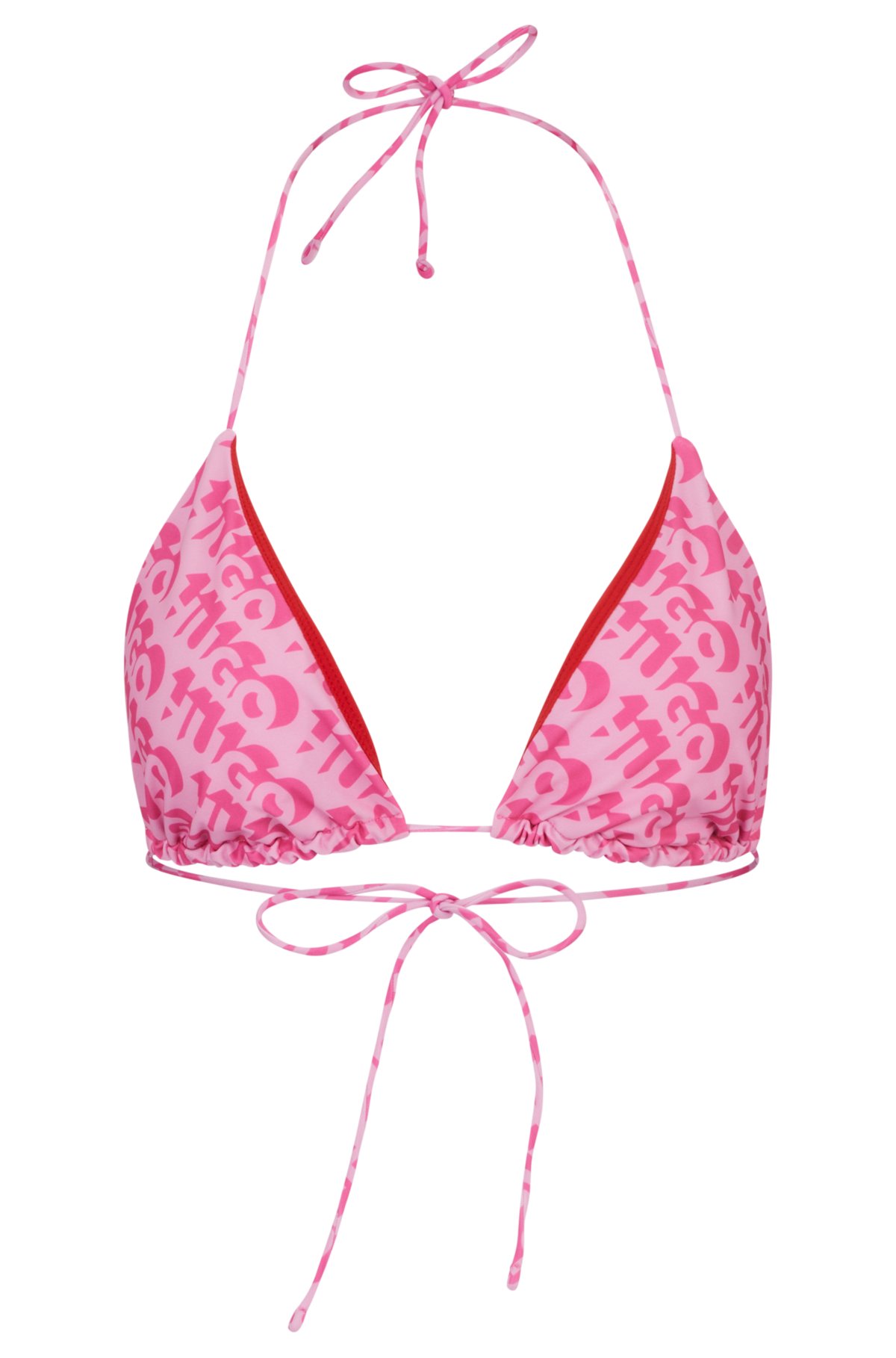 Triangle bikini top with repeat logo print, Pink Patterned