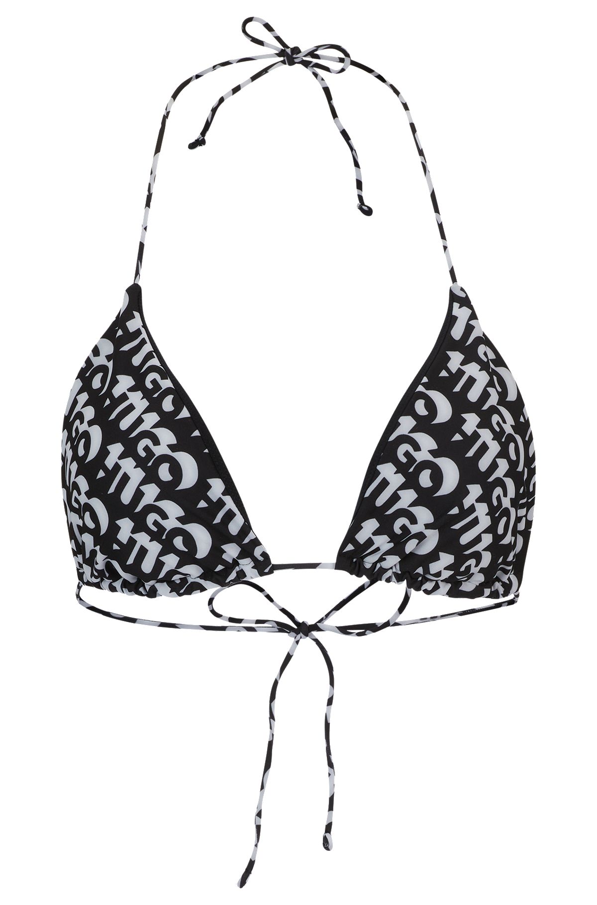 Triangle bikini top with repeat logo print, Black Patterned