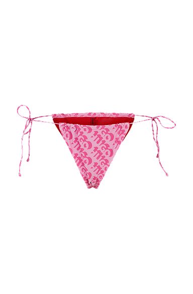 Низ бикини с завязками по бокам и повторяющимся принтом логотипа, Розовый с узором