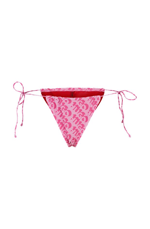 Bikinibroekje met herhaalde logoprint en strikbandjes opzij, Roze met dessin