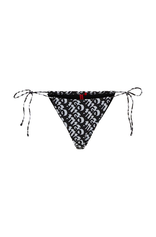 Tie-side bikini bottoms with repeat logo print, Black Patterned