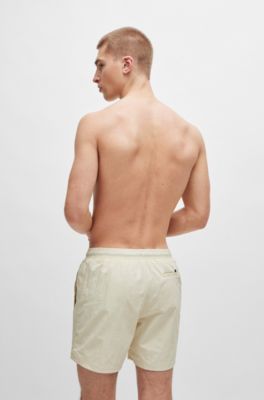 Vertical-logo-print swim shorts in quick-dry poplin, White