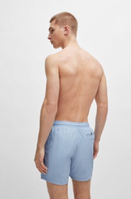 Vertical-logo-print swim shorts in quick-dry poplin, Light Blue