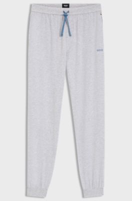 Stretch-cotton tracksuit bottoms with embroidered logo, Light Grey