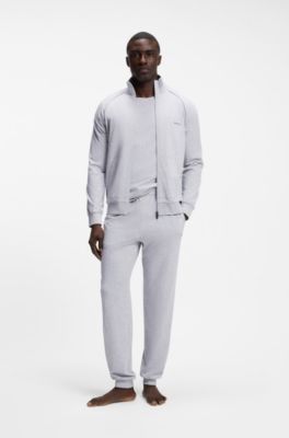 Stretch-cotton tracksuit bottoms with embroidered logo, Light Grey