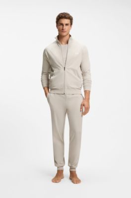 Stretch-cotton tracksuit bottoms with embroidered logo, Light Grey