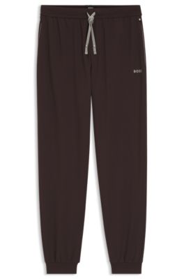 Stretch-cotton tracksuit bottoms with embroidered logo, Dark Brown