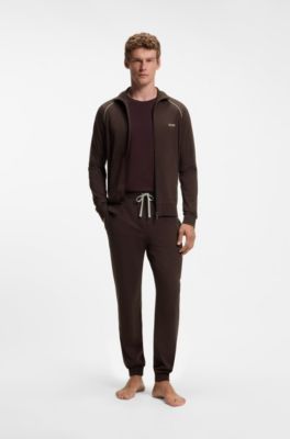 Trainingsbroek van stretchkatoen met logostiksel, Donkerbruin