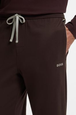 Trainingsbroek van stretchkatoen met logostiksel, Donkerbruin