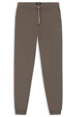 Stretch-cotton tracksuit bottoms with embroidered logo, Brown