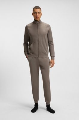 Stretch-cotton tracksuit bottoms with embroidered logo, Brown