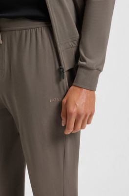 Stretch-cotton tracksuit bottoms with embroidered logo, Brown