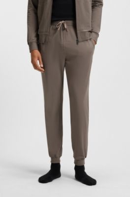 Stretch-cotton tracksuit bottoms with embroidered logo, Brown