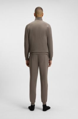 Stretch-cotton tracksuit bottoms with embroidered logo, Brown