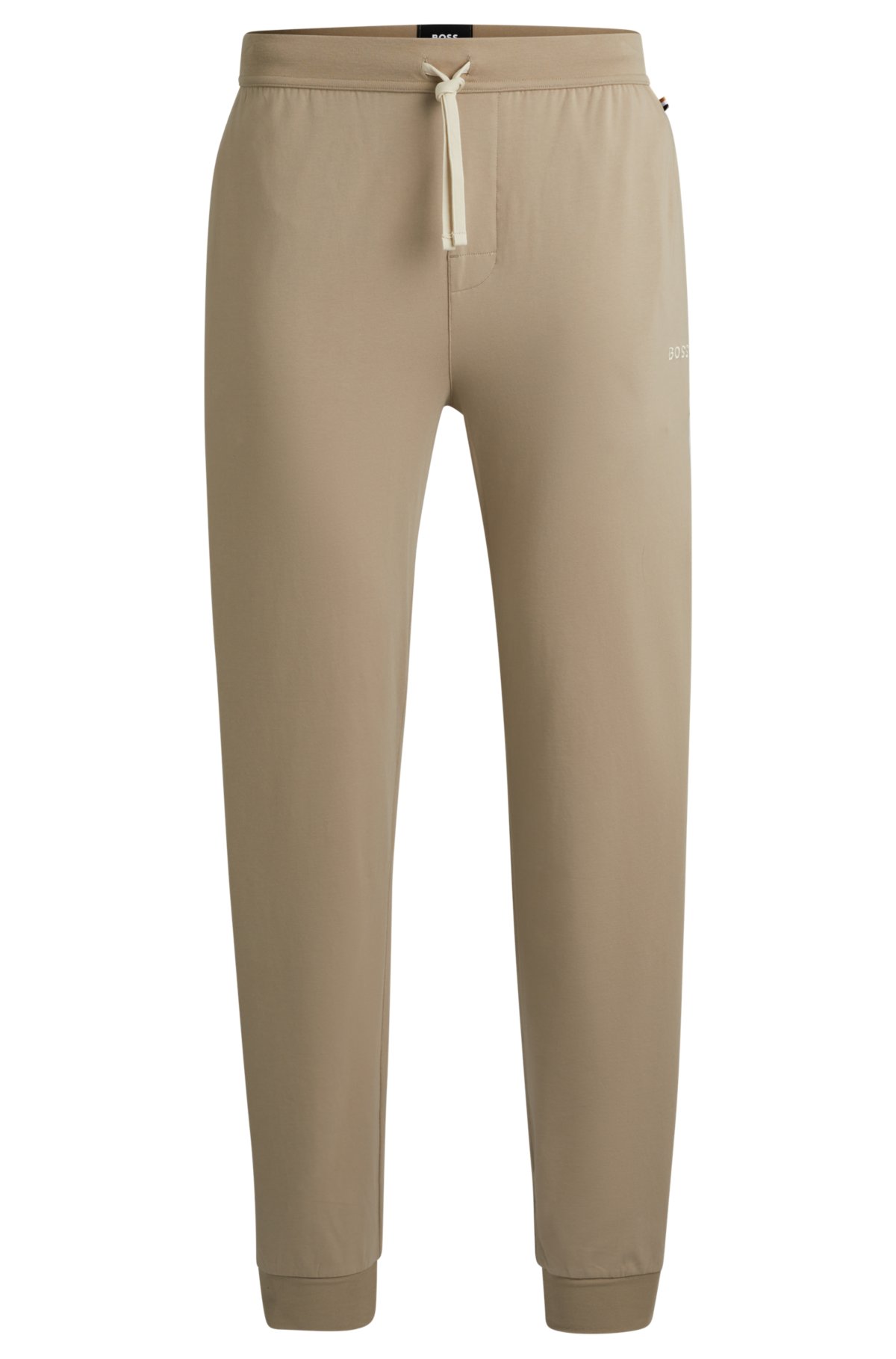 Logo-embroidered tracksuit bottoms in stretch-cotton jersey, Beige