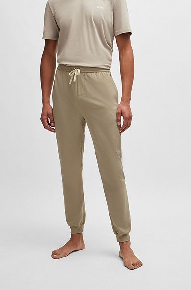 Спортивные брюки из эластичного хлопка с вышитым логотипом, Бежевый