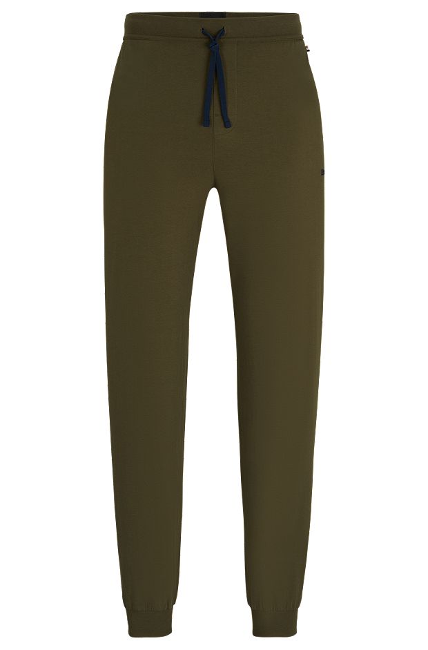 Stretch-cotton tracksuit bottoms with embroidered logo, Dark Green