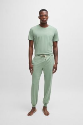Stretch-cotton tracksuit bottoms with embroidered logo, Light Green