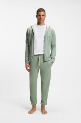 Stretch-cotton tracksuit bottoms with embroidered logo, Light Green