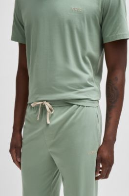 Stretch-cotton tracksuit bottoms with embroidered logo, Light Green