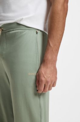 Stretch-cotton tracksuit bottoms with embroidered logo, Light Green